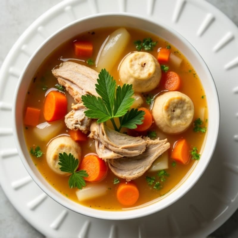 Hearty Chicken and Vegetable Soup with Fluffy Herb Dumplings