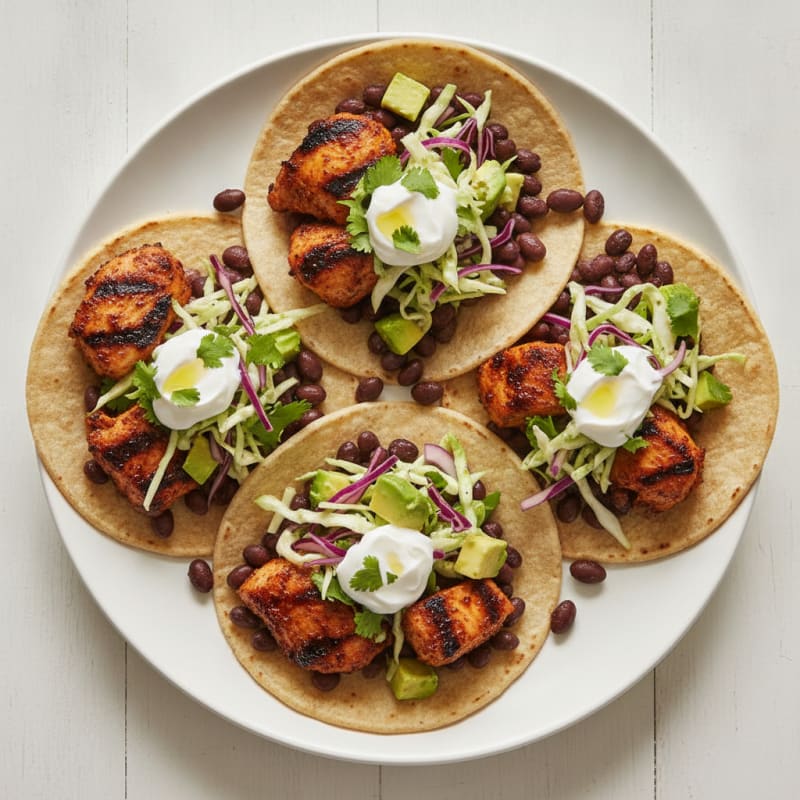 Grilled Chicken and Black Bean Tacos with Crunchy Slaw