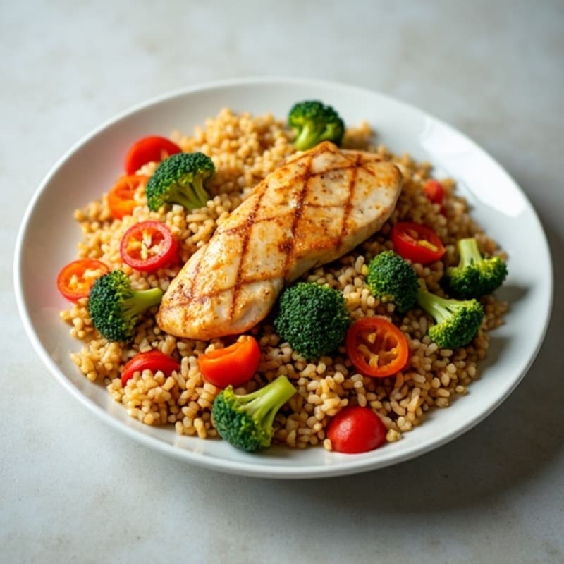 Chicken and Crispy Vegetable Stir-Fried Brown Rice