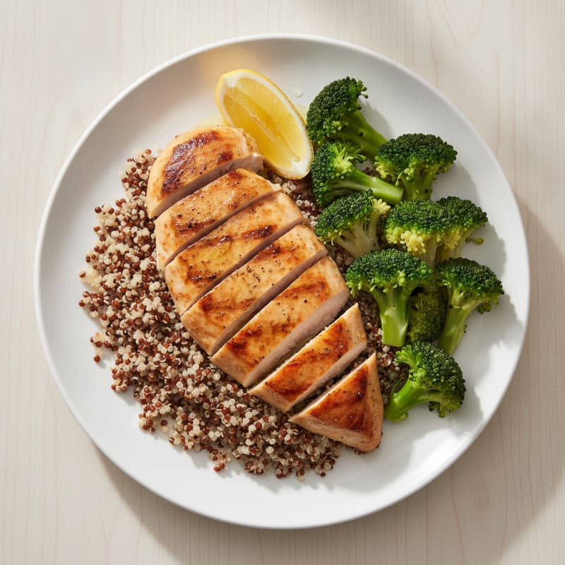 Grilled Chicken Breast with Quinoa and Steamed Broccoli