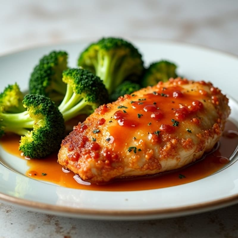 Crispy Baked Chicken with Sweet and Spicy Glaze and Roasted Broccoli