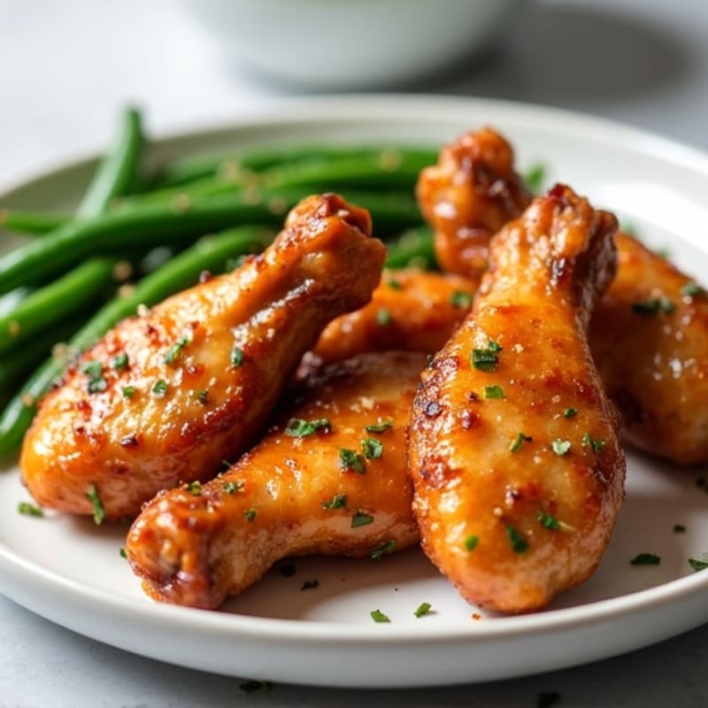 Crispy Baked Honey-Garlic Chicken Wings with Roasted Green Beans