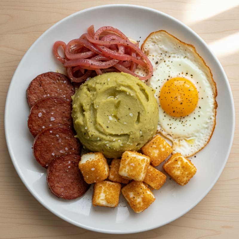 Mangu with Salami and Fried Cheese