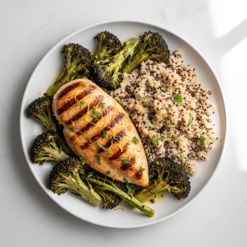 Grilled Chicken Breast with Quinoa and Roasted Broccoli