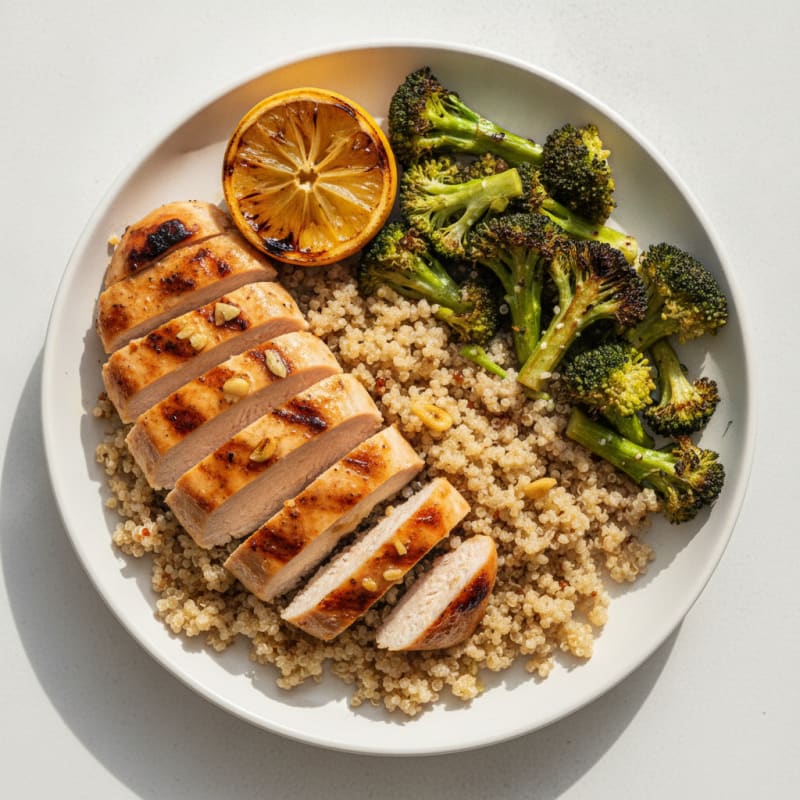 Grilled Chicken Breast with Roasted Broccoli and Quinoa