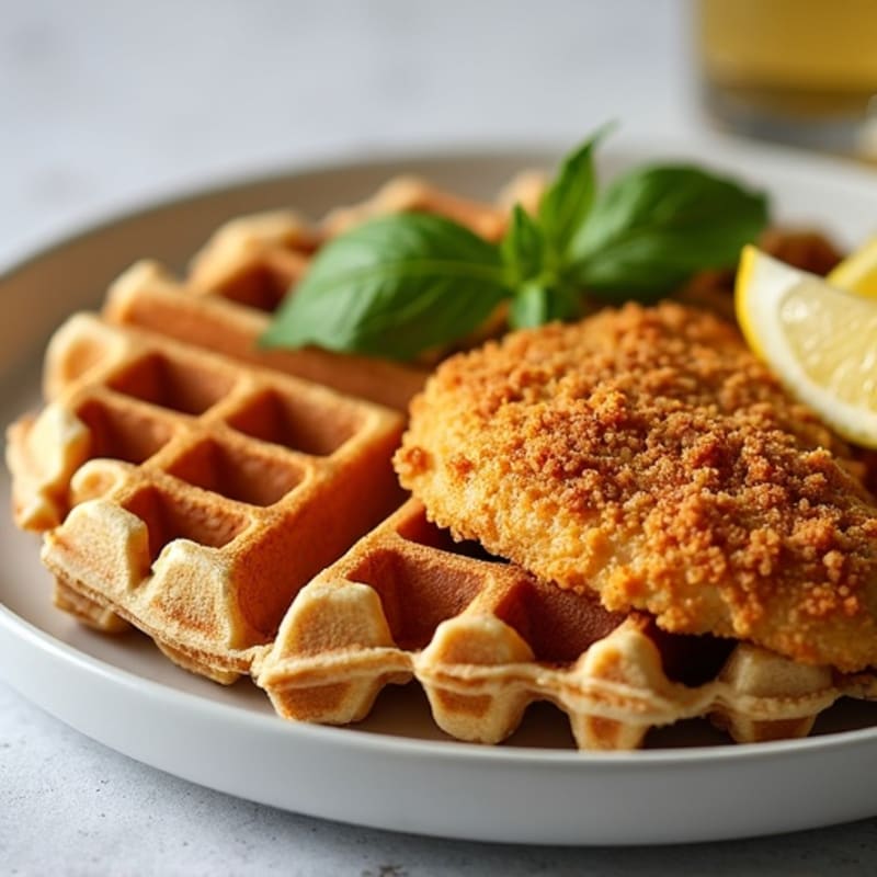 Crispy Golden Baked Chicken with Whole Wheat Protein Waffles