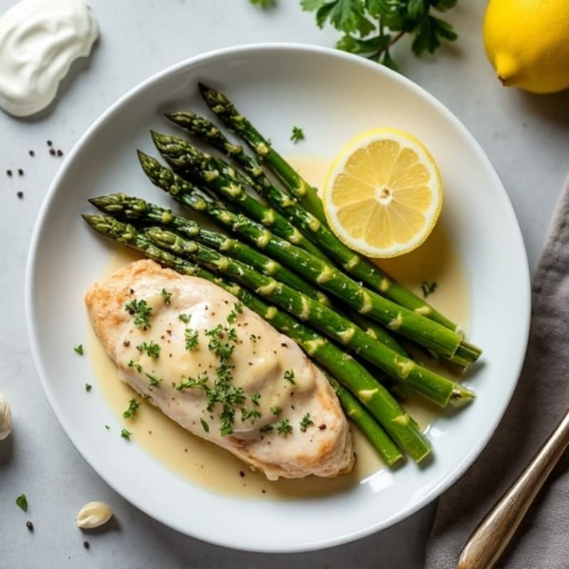 Creamy Garlic Chicken with Roasted Asparagus