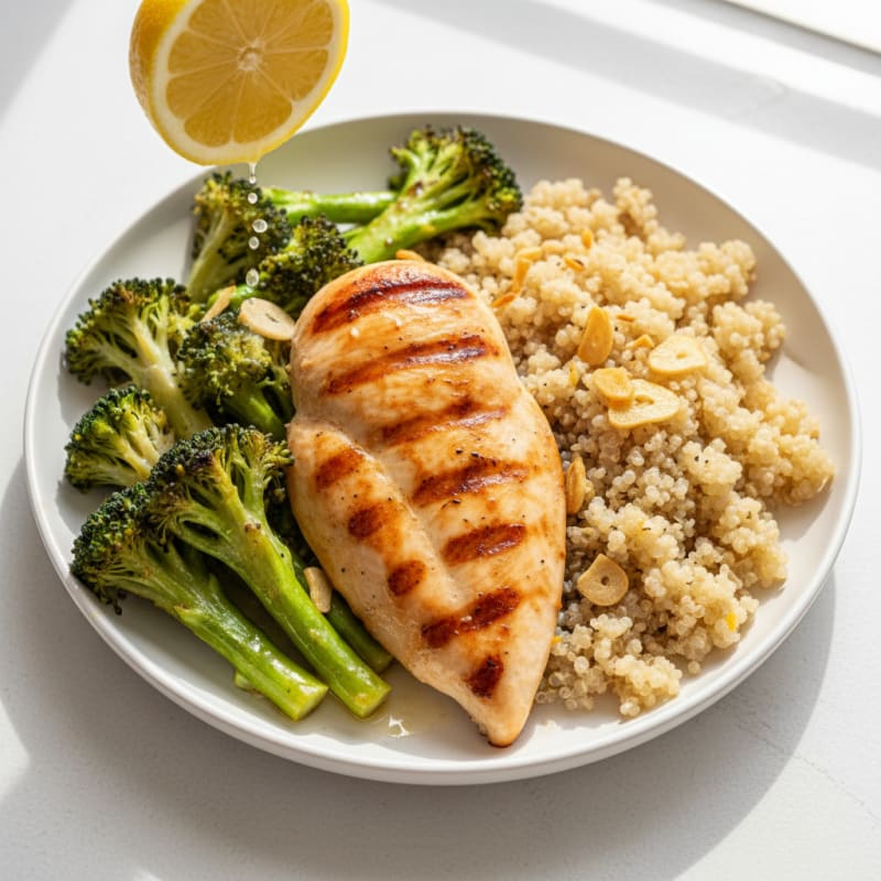 Grilled Chicken Breast with Roasted Broccoli and Quinoa