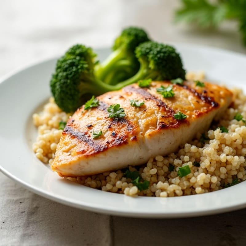Grilled Chicken Breast with Quinoa and Roasted Broccoli