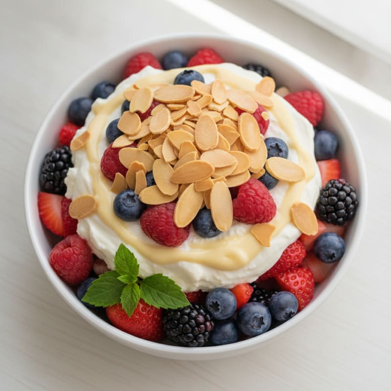 Greek Yogurt Protein Parfait with Mixed Berries and Almonds