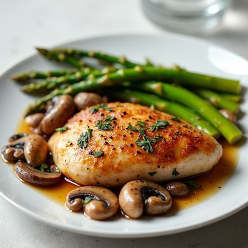Roasted Chicken with Garlic Butter Mushrooms and Tender Asparagus