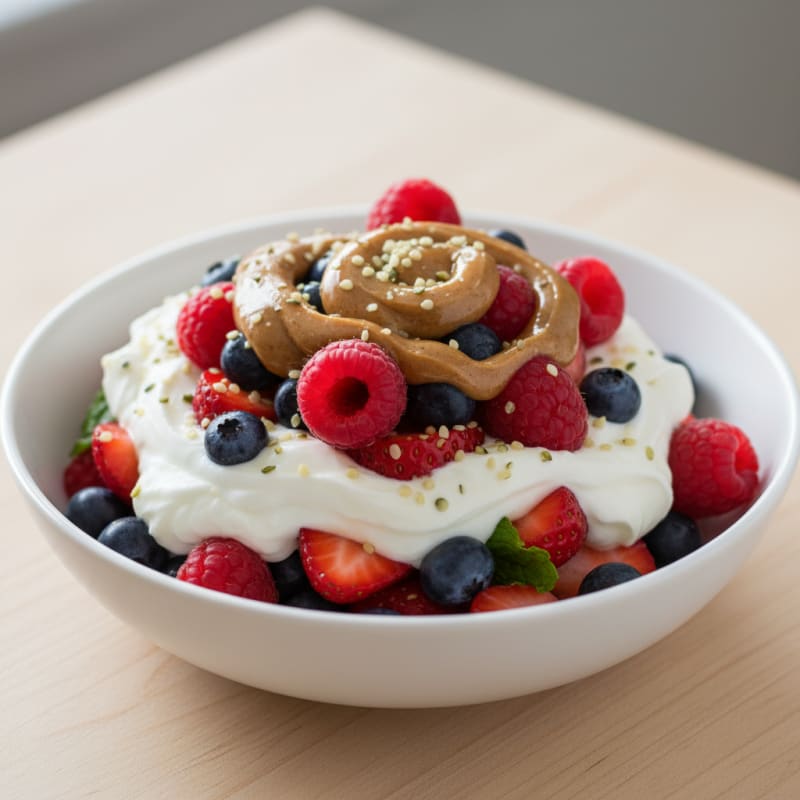 Greek Yogurt Protein Parfait with Almond Butter and Berries
