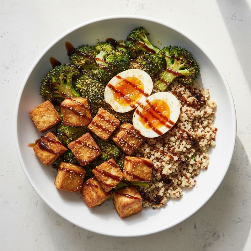 Crispy Tofu and Quinoa Bowl with Roasted Broccoli