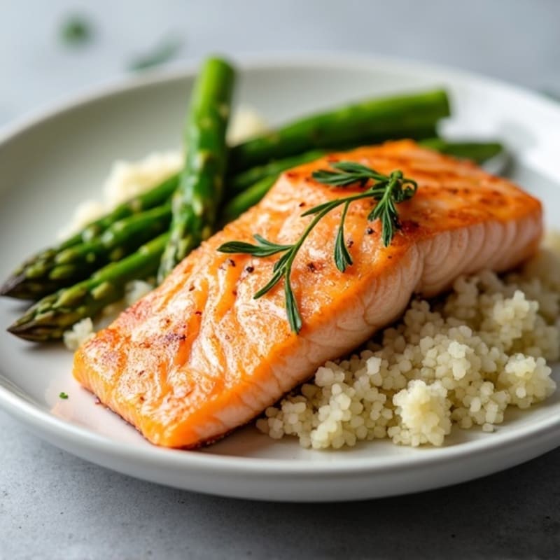 Seared Salmon with Roasted Asparagus and Cauliflower Rice