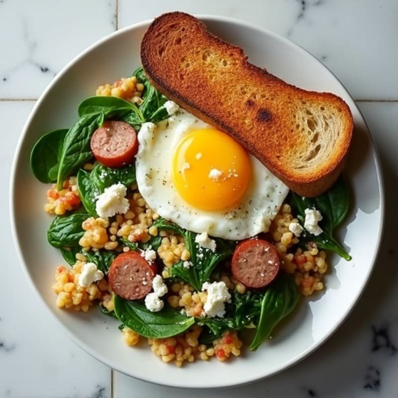 Egg White Spinach Scramble with Turkey Sausage
