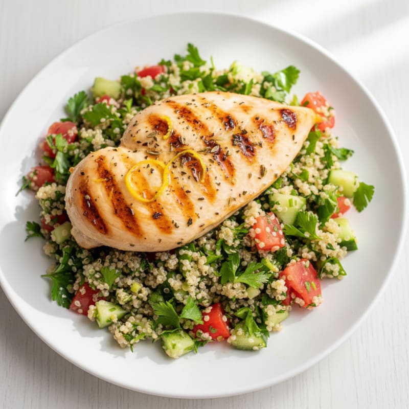 Grilled Lemon Herb Chicken Breast with Quinoa Tabbouleh