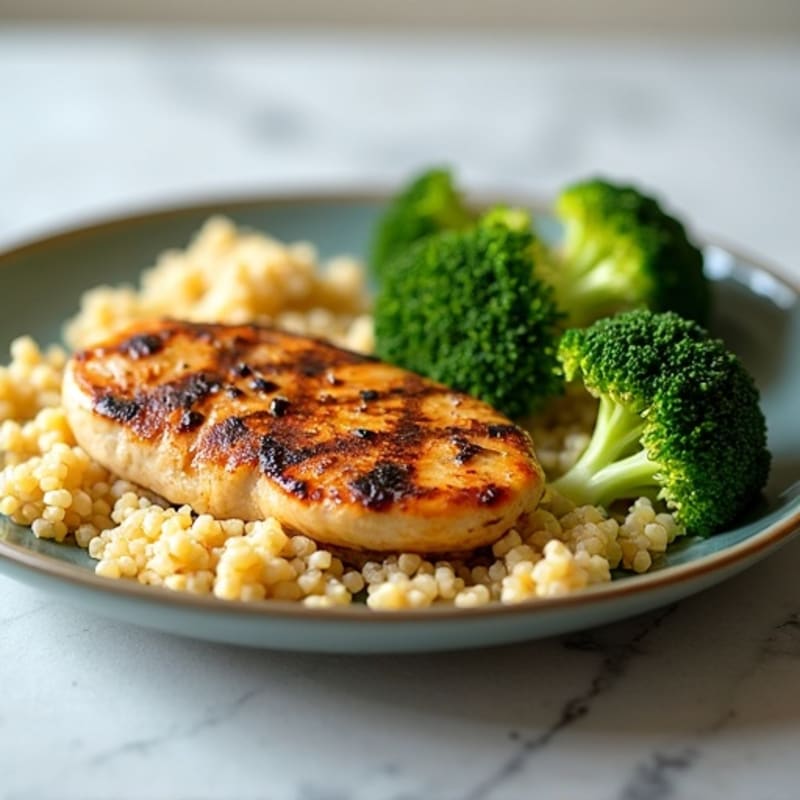 Grilled Chicken Breast with Quinoa and Steamed Broccoli
