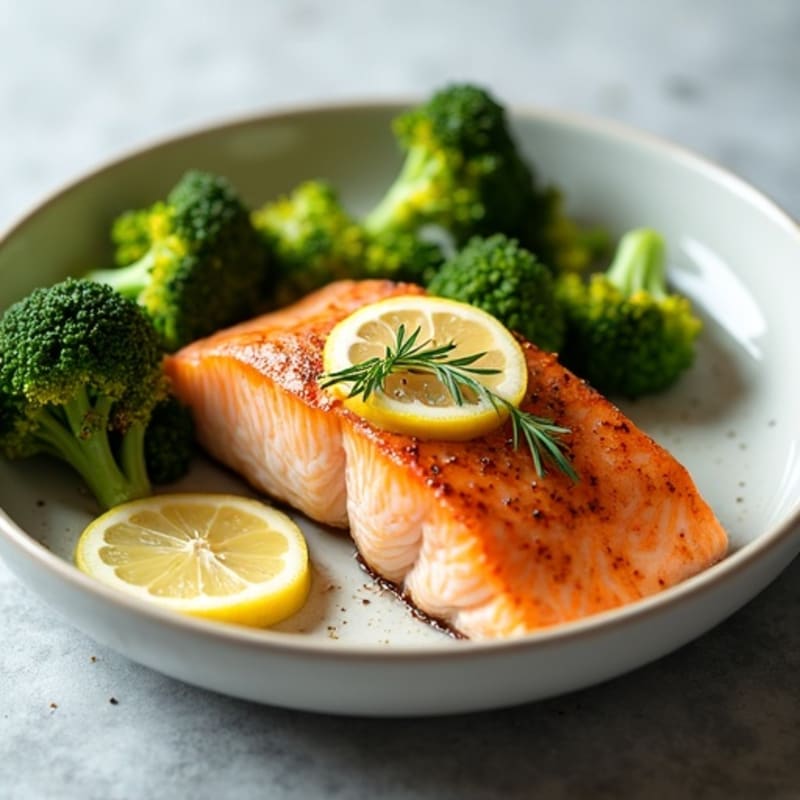 Seared Salmon with Roasted Broccoli and Lemon