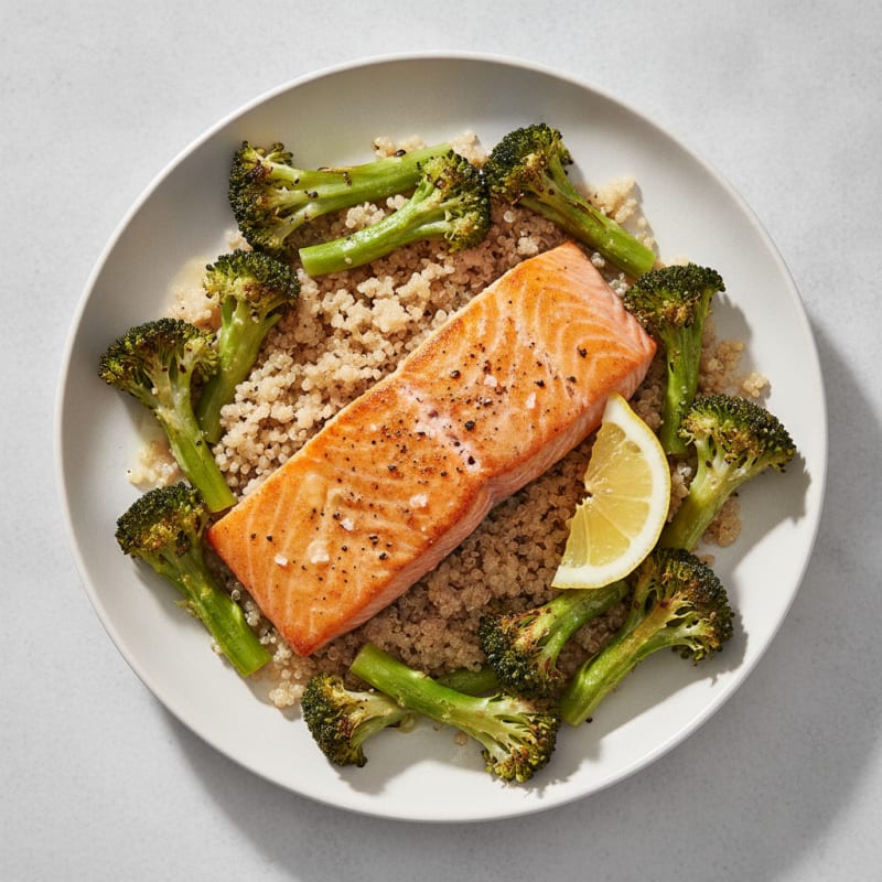 Seared Salmon with Roasted Broccoli and Quinoa