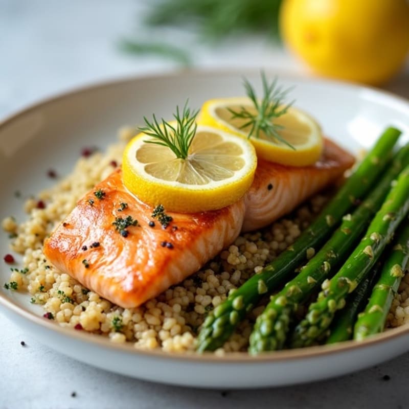 Grilled Lemon Herb Salmon with Quinoa and Roasted Asparagus