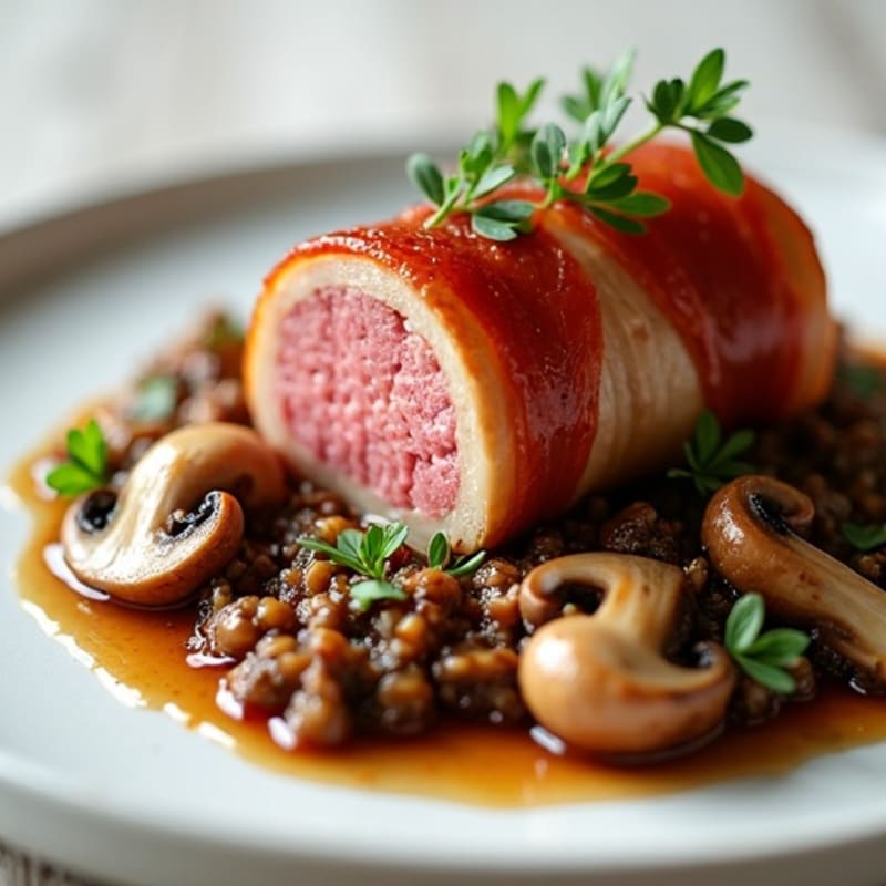 Crispy Prosciutto-Wrapped Lean Beef Tenderloin with Mushroom Duxelles