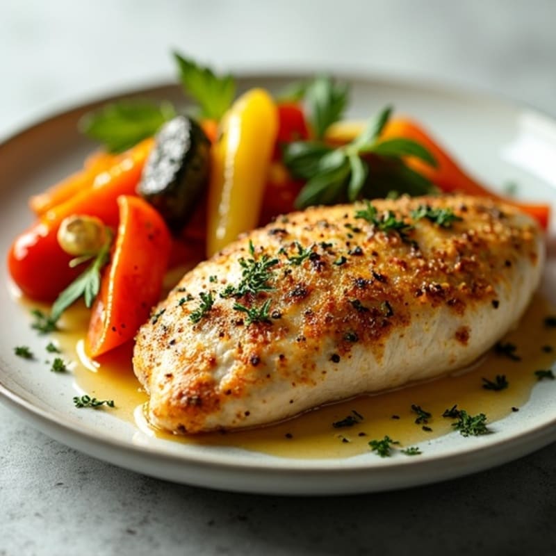 Herb-Crusted Pan Seared Chicken with Roasted Vegetables