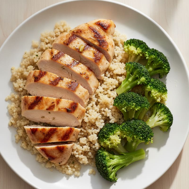 Grilled Chicken Breast with Quinoa and Steamed Broccoli