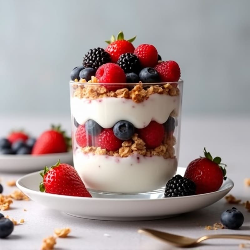 Greek Yogurt Protein Parfait with Mixed Berries and Almond Butter