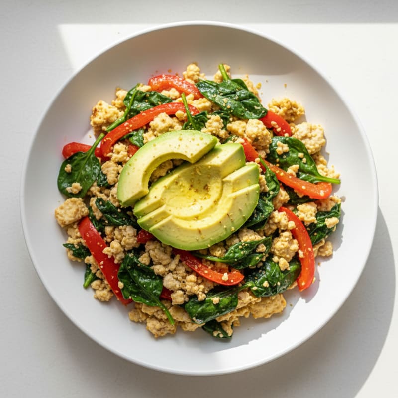 Egg White Scramble with Tofu, Spinach, and Bell Peppers
