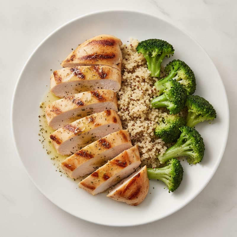 Grilled Chicken Breast with Quinoa and Steamed Broccoli