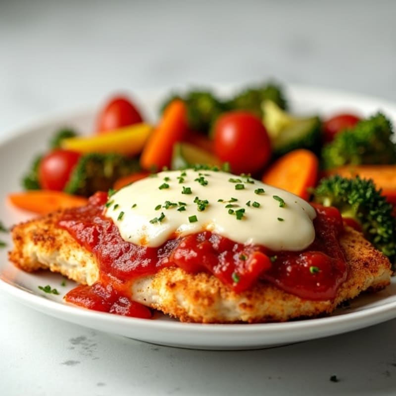 Healthy Crispy Chicken Parmesan with Roasted Vegetables
