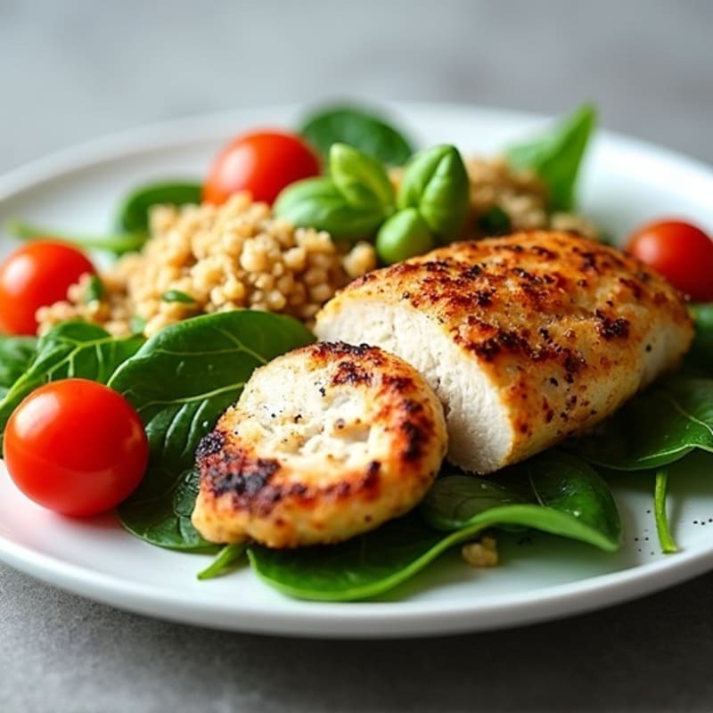 Grilled Chicken Breast with Fresh Spinach and Quinoa Salad