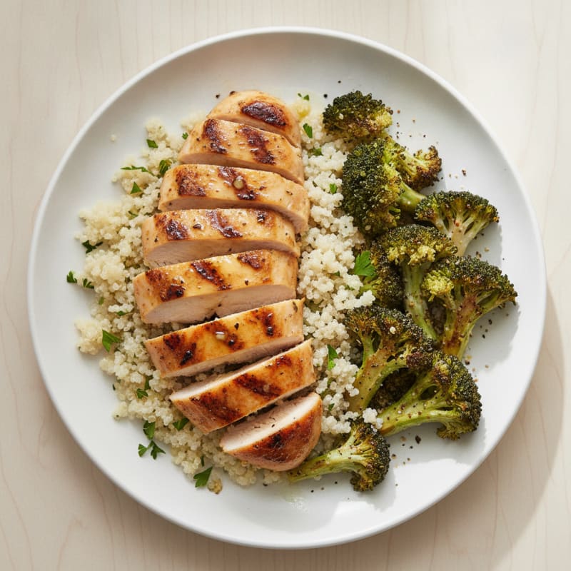 Grilled Chicken Breast with Quinoa and Roasted Broccoli
