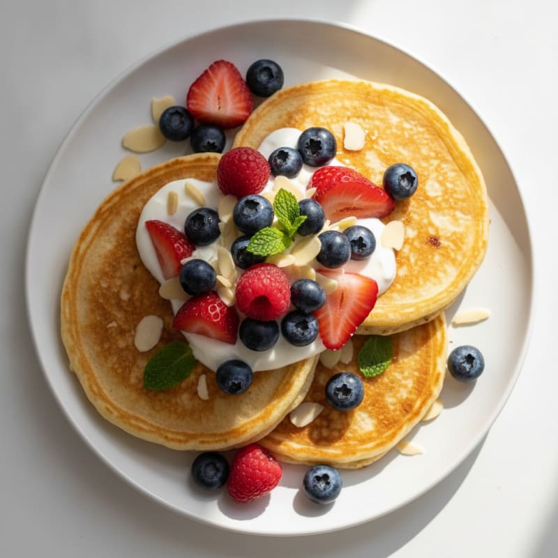 Fluffy Almond Flour Pancakes with Berries