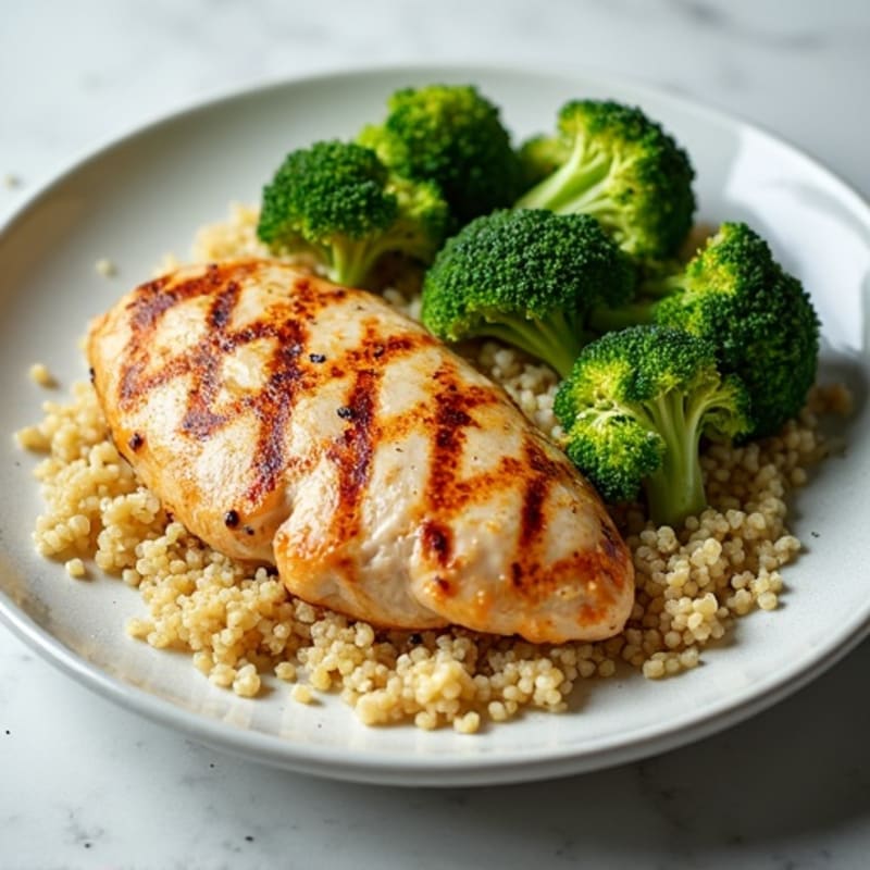 Grilled Chicken Breast with Quinoa and Roasted Broccoli