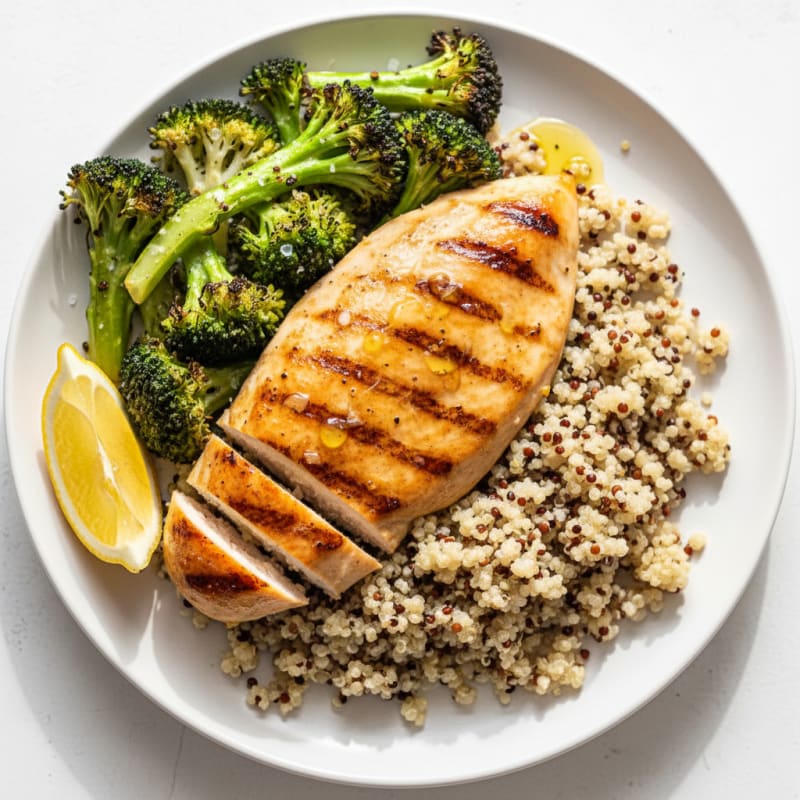 Grilled Chicken Breast with Quinoa and Roasted Broccoli