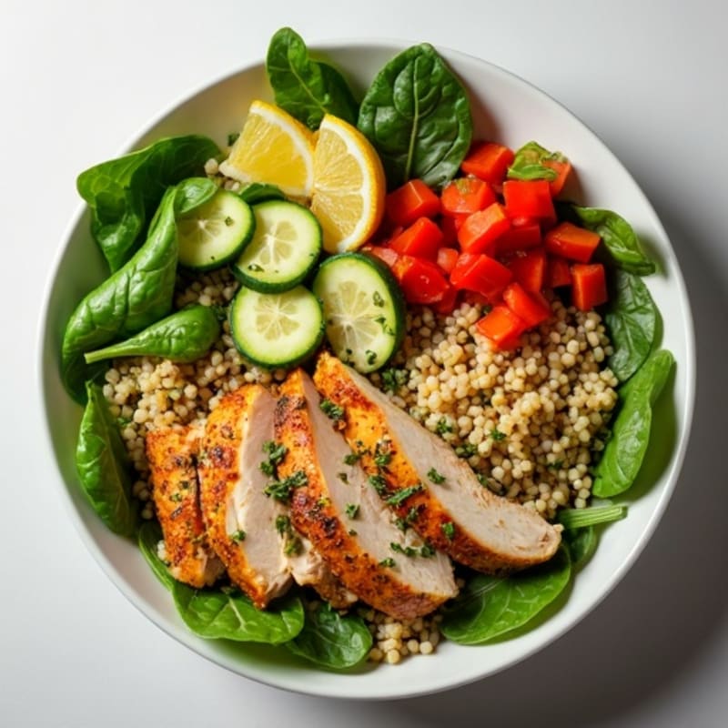 Herb-Roasted Chicken and Quinoa Bowl with Fresh Vegetables
