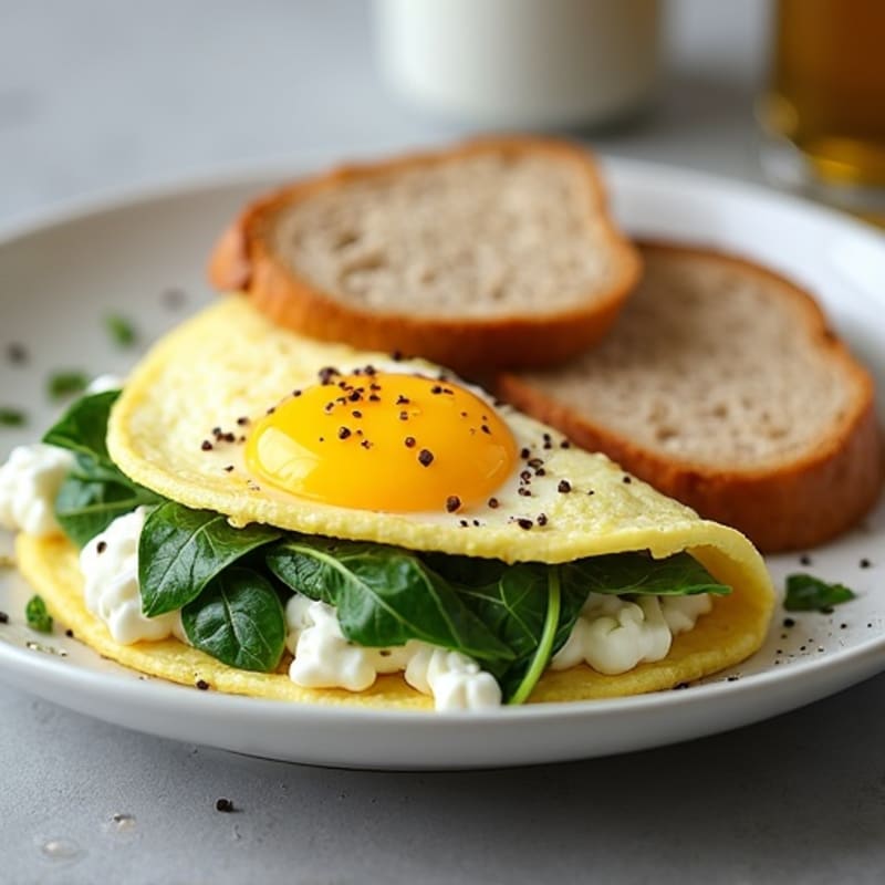 Egg White and Spinach Omelet with Cottage Cheese and Sliced Turkey