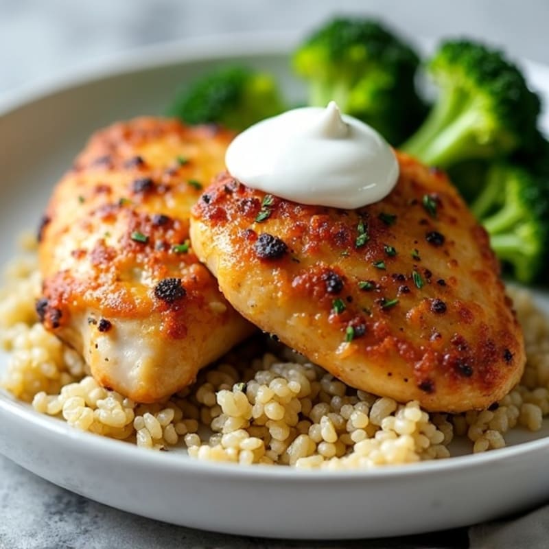 Oven-Baked Chicken Thighs with Roasted Broccoli and Quinoa