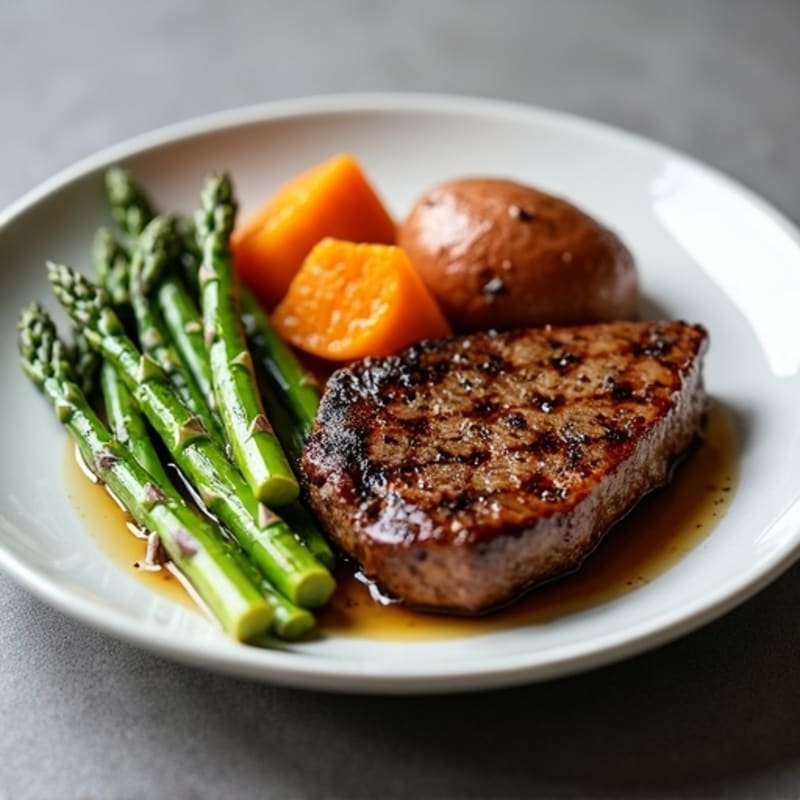 Pan-Seared Steak with Roasted Asparagus and Sweet Potato