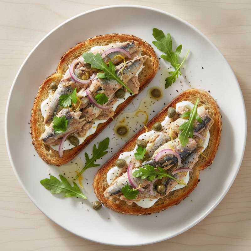 Lemon-Herb Sardine Toasts with Capers