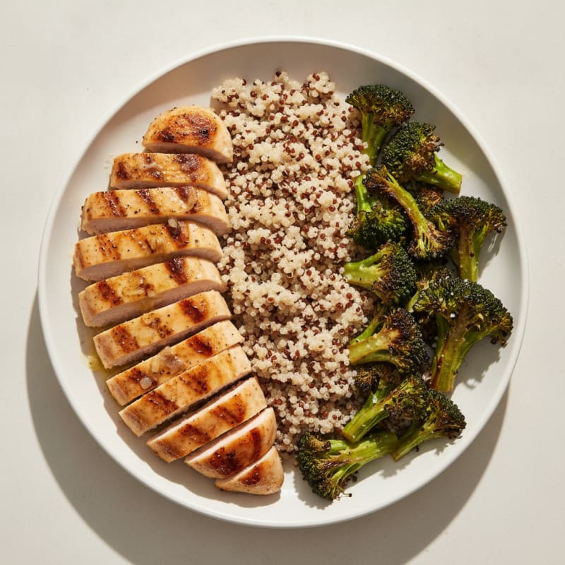 Grilled Chicken Breast with Roasted Broccoli and Quinoa