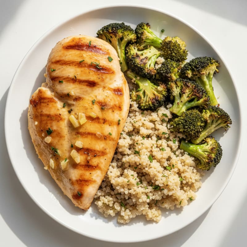 Grilled Chicken Breast with Quinoa and Roasted Broccoli