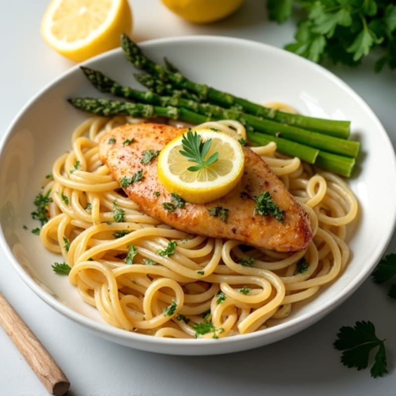 Lemon Herb Chicken Pasta with Roasted Asparagus