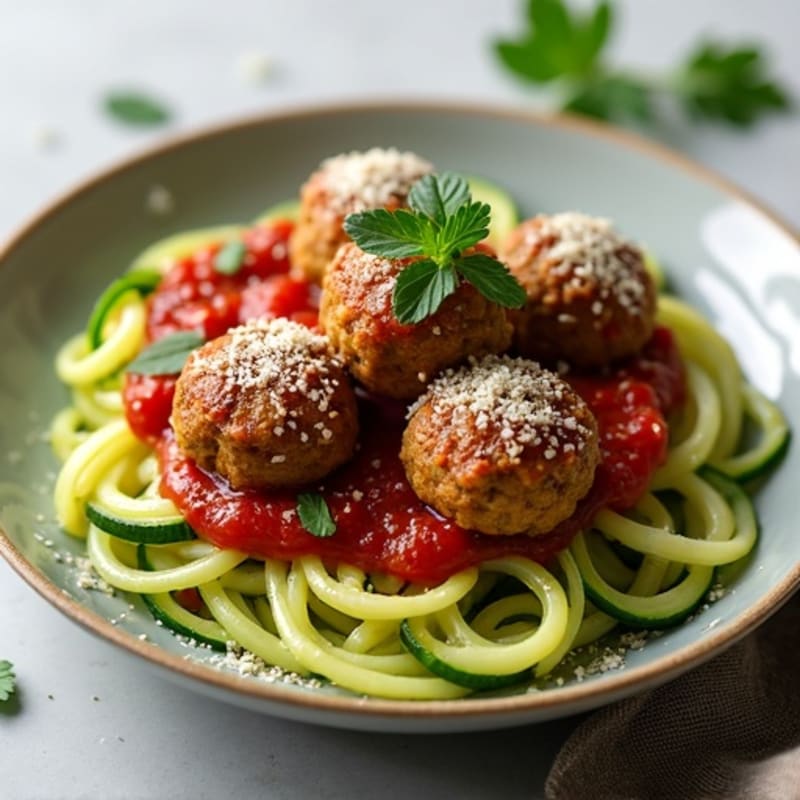 Hearty Lentil Meatballs with Fresh Marinara and Tender Zucchini Noodles