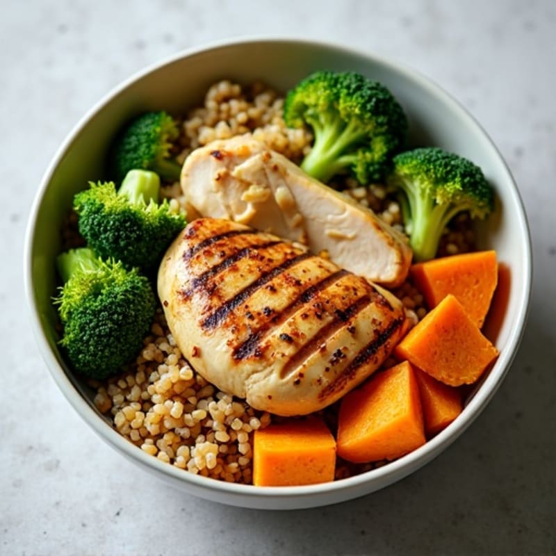 Grilled Chicken and Quinoa Bowl with Roasted Broccoli