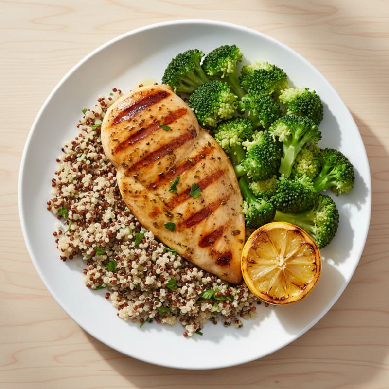 Grilled Chicken Breast with Quinoa and Steamed Broccoli