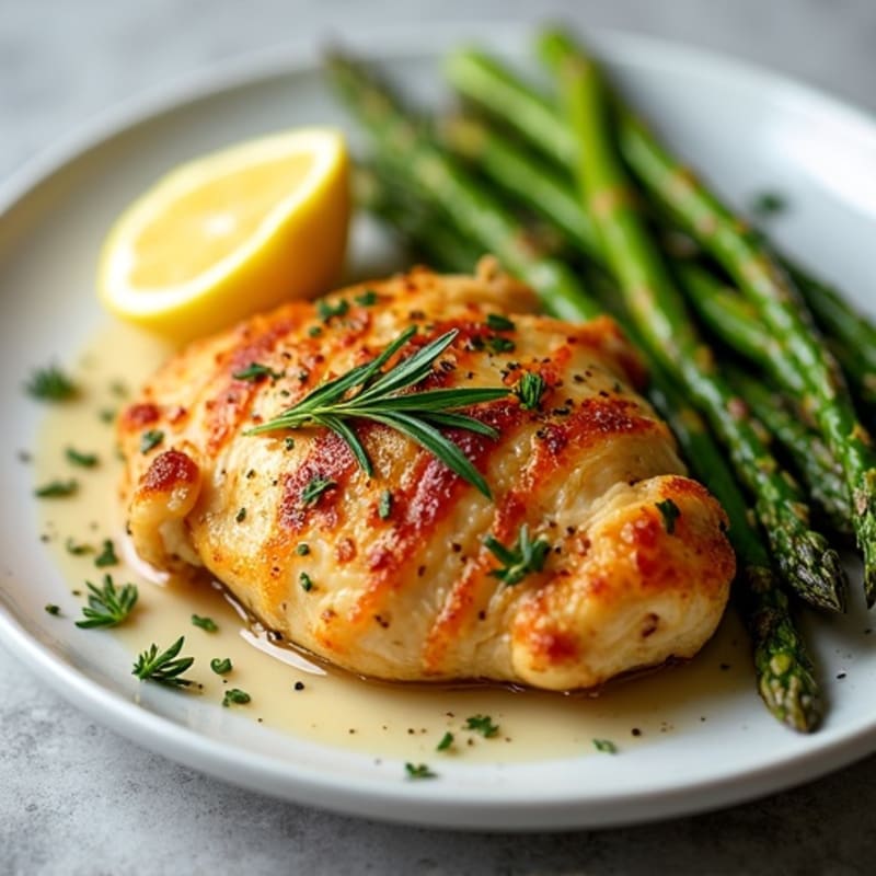 Crispy Lemon-Herb Roasted Chicken with Roasted Asparagus