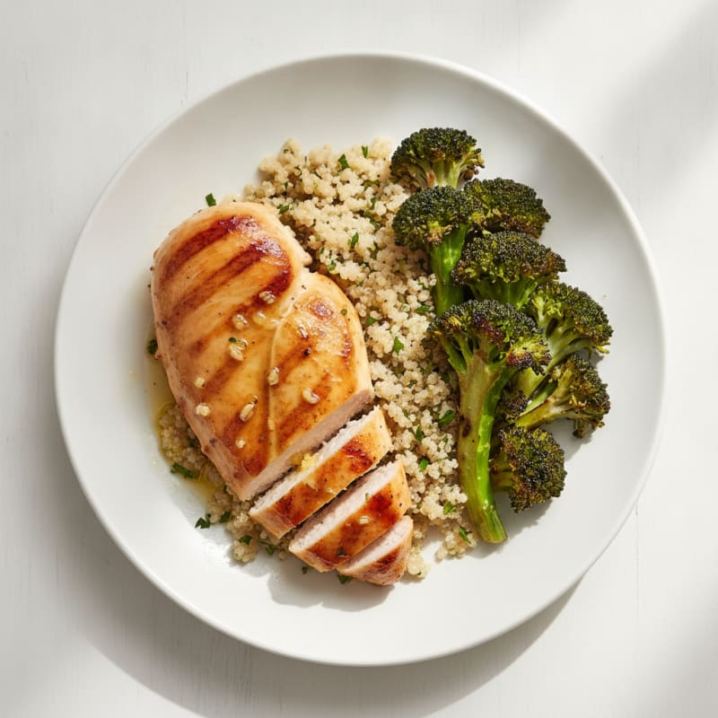 Grilled Chicken Breast with Quinoa and Roasted Broccoli