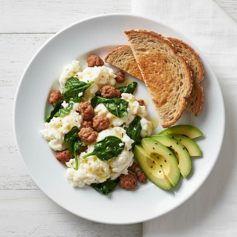 Egg White Scramble with Turkey Sausage and Spinach